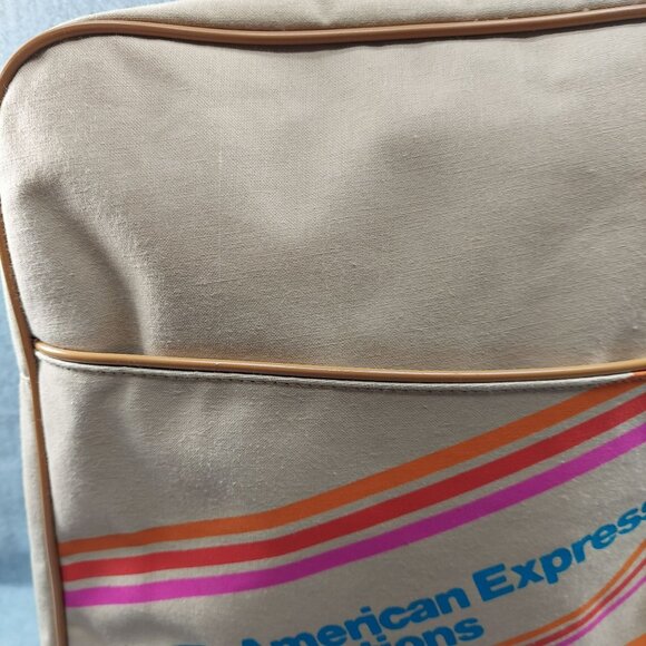 American Express Vintage Travel Bag With Retro Stripe Design READ Small Spot - Picture 5 of 15